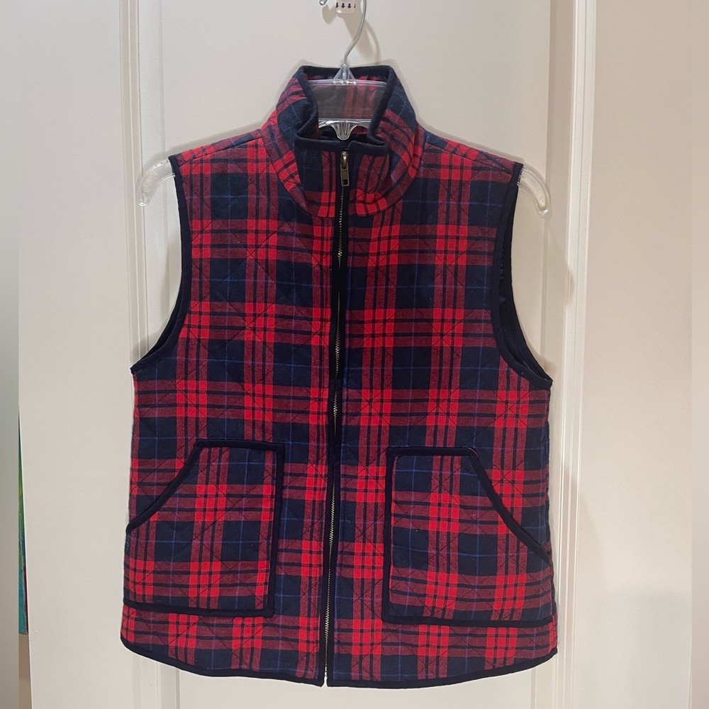 Lightweight Quilted Cotton Vest Red & Navy Plaid w/Pockets M